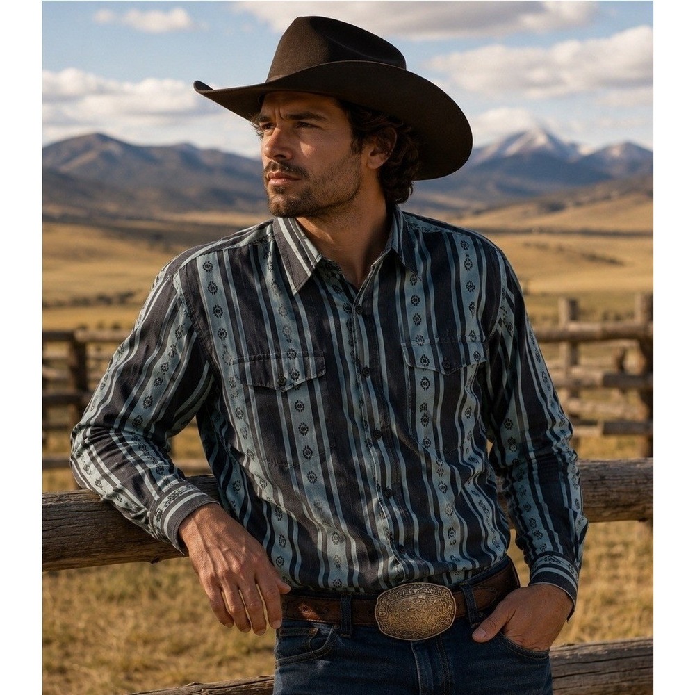 Vintage Panhandle Slim Western Shirt Mens Large Mint Black Striped USA 90s Faded